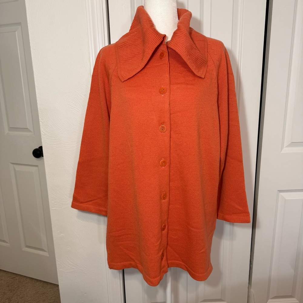 Marc Cain Corral Wool Cardigan Wide Collar Button Women's Size XL Made Germany